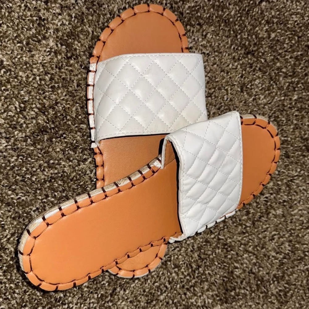 White and Orange Quilted Slide Sandals